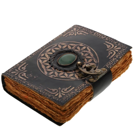 Leather Journal with Embossed Mandala Circle and One Stone